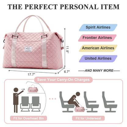 HYC00 Grid Travel Duffel Bag,Carry-on Overnight Weekender Bags for Women,Sports Tote Gym Bag with Wet Pocket