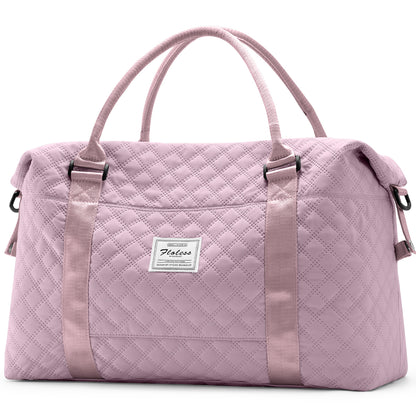 HYC00 Grid Travel Duffel Bag,Carry-on Overnight Weekender Bags for Women,Sports Tote Gym Bag with Wet Pocket