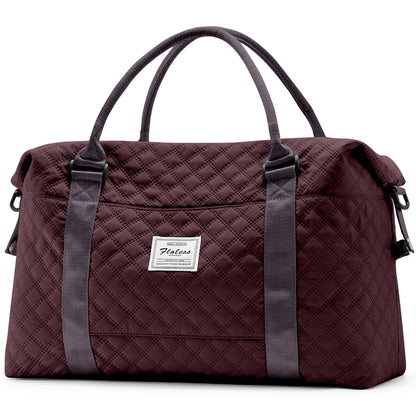 HYC00 Grid Travel Duffel Bag,Carry-on Overnight Weekender Bags for Women,Sports Tote Gym Bag with Wet Pocket