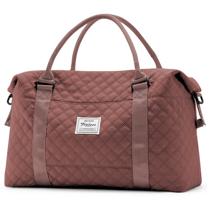 HYC00 Grid Travel Duffel Bag,Carry-on Overnight Weekender Bags for Women,Sports Tote Gym Bag with Wet Pocket