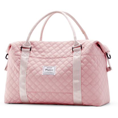 HYC00 Grid Travel Duffel Bag,Carry-on Overnight Weekender Bags for Women,Sports Tote Gym Bag with Wet Pocket